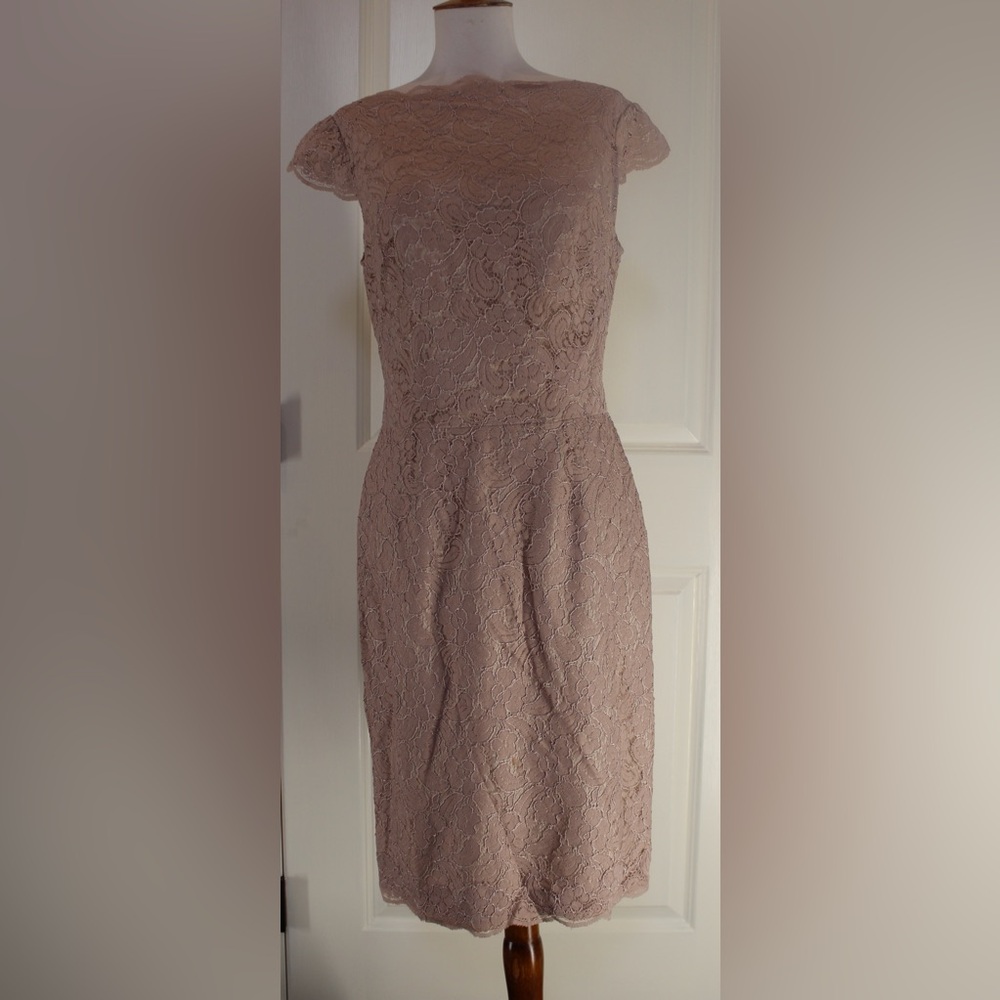 Watters & Watters Blush pink lace dress size 10 cap sleeves